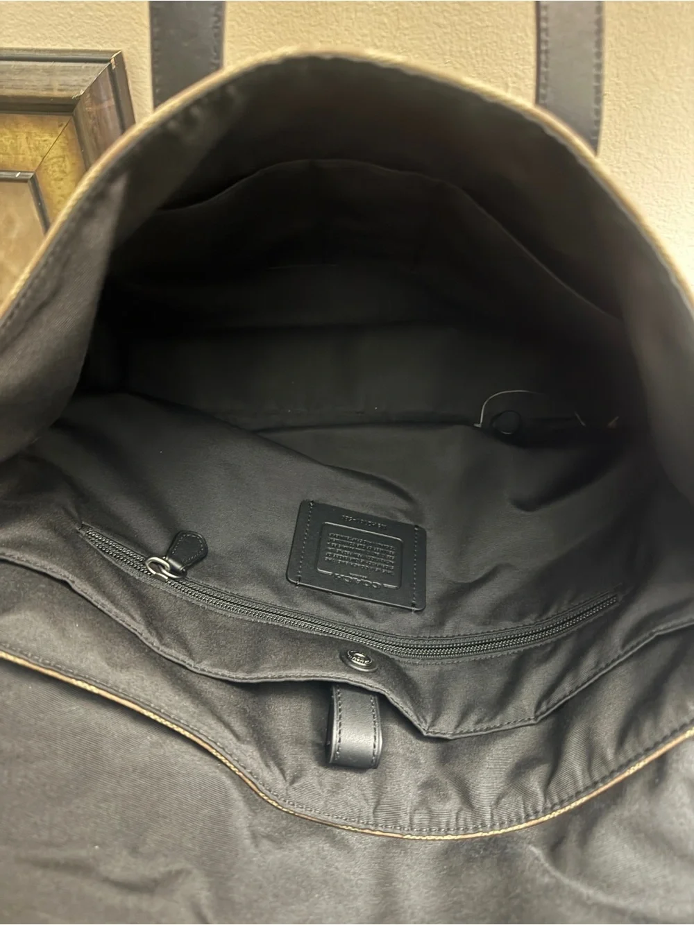 Coach Brown Signature Canvas Messenger with Black Leather Trim